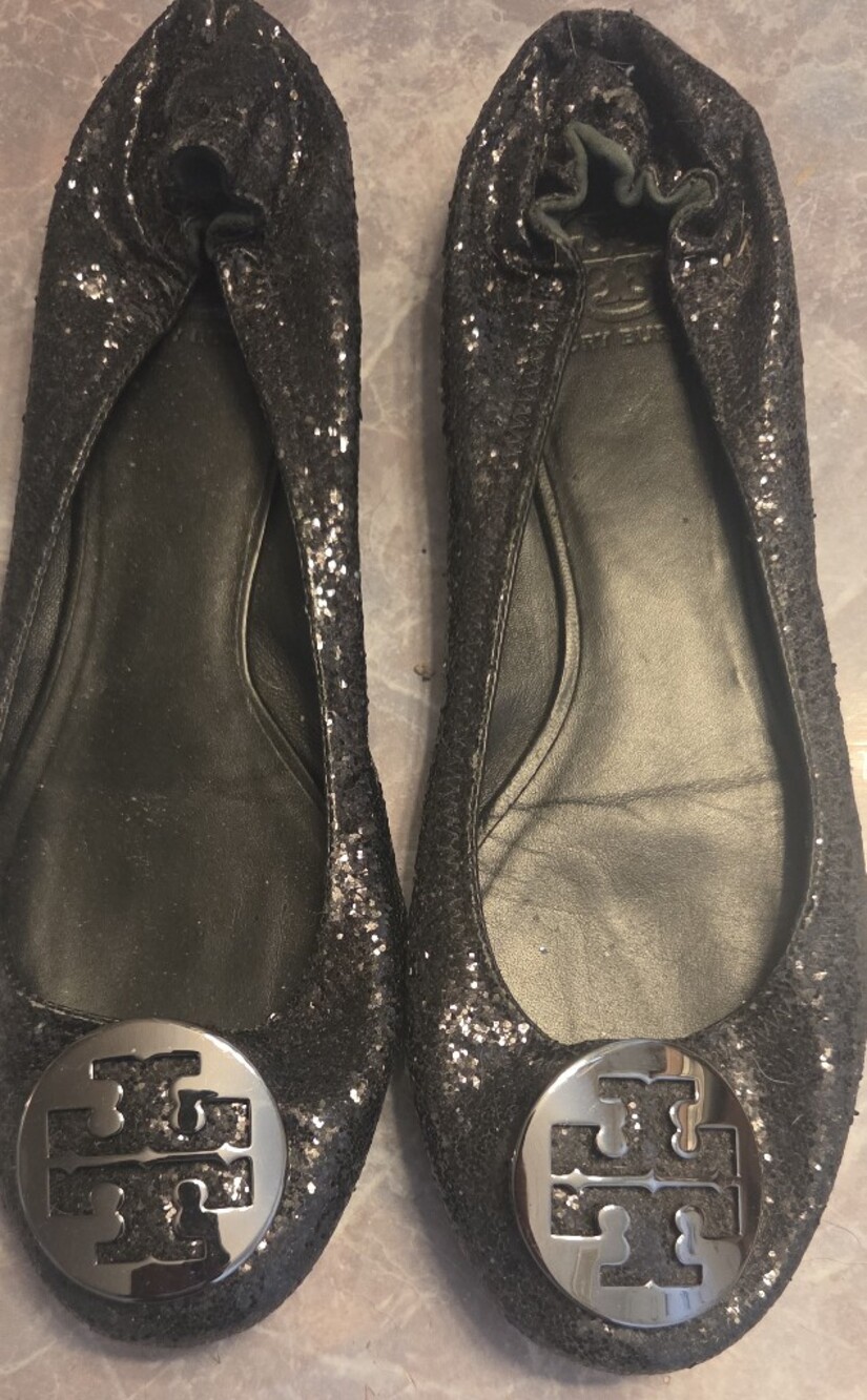 Tory Burch Black Glitter Logo Ballet Flat